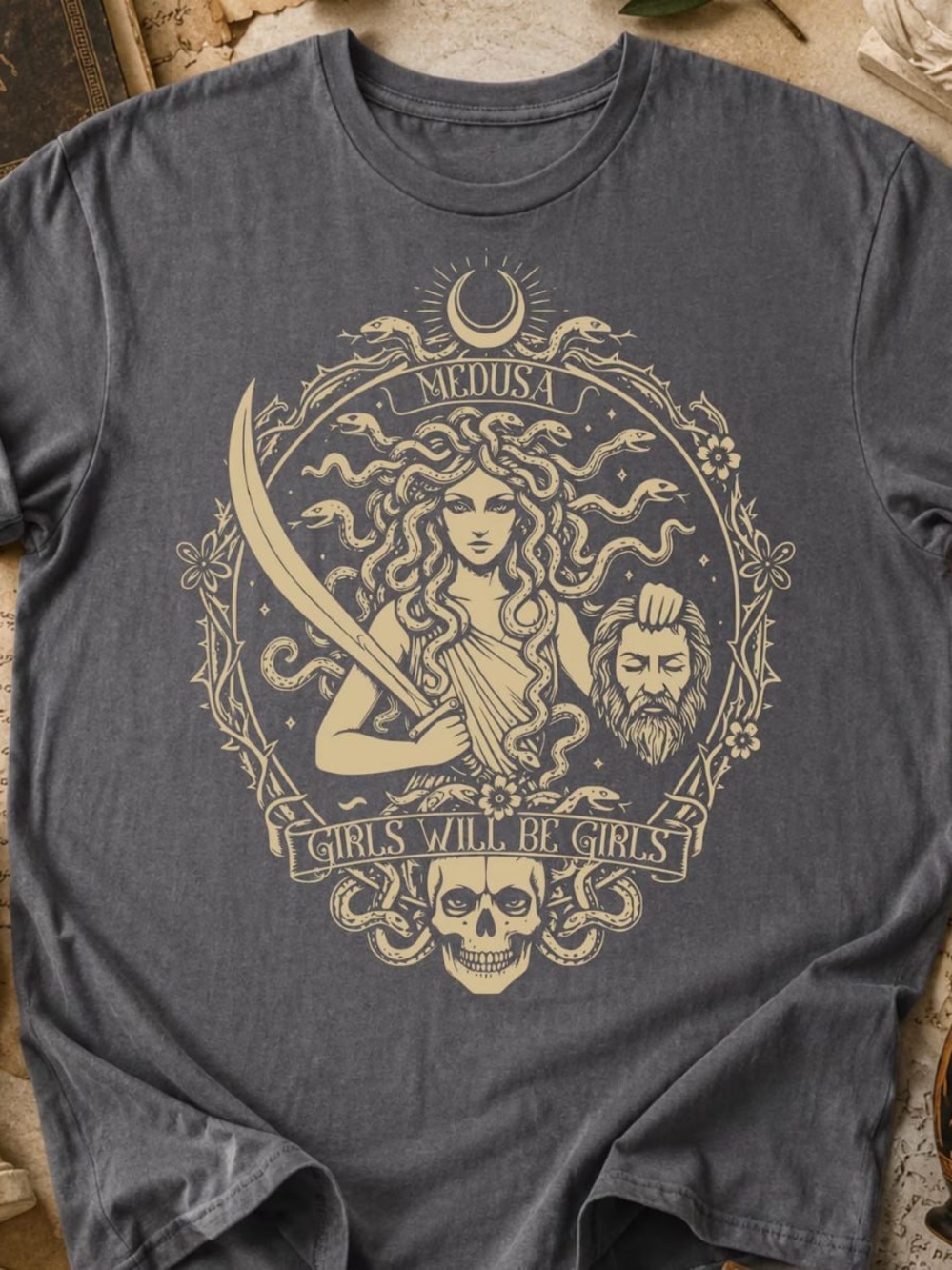 Comfort Colors Pepper Medusa Graphic Tee with Cream Print